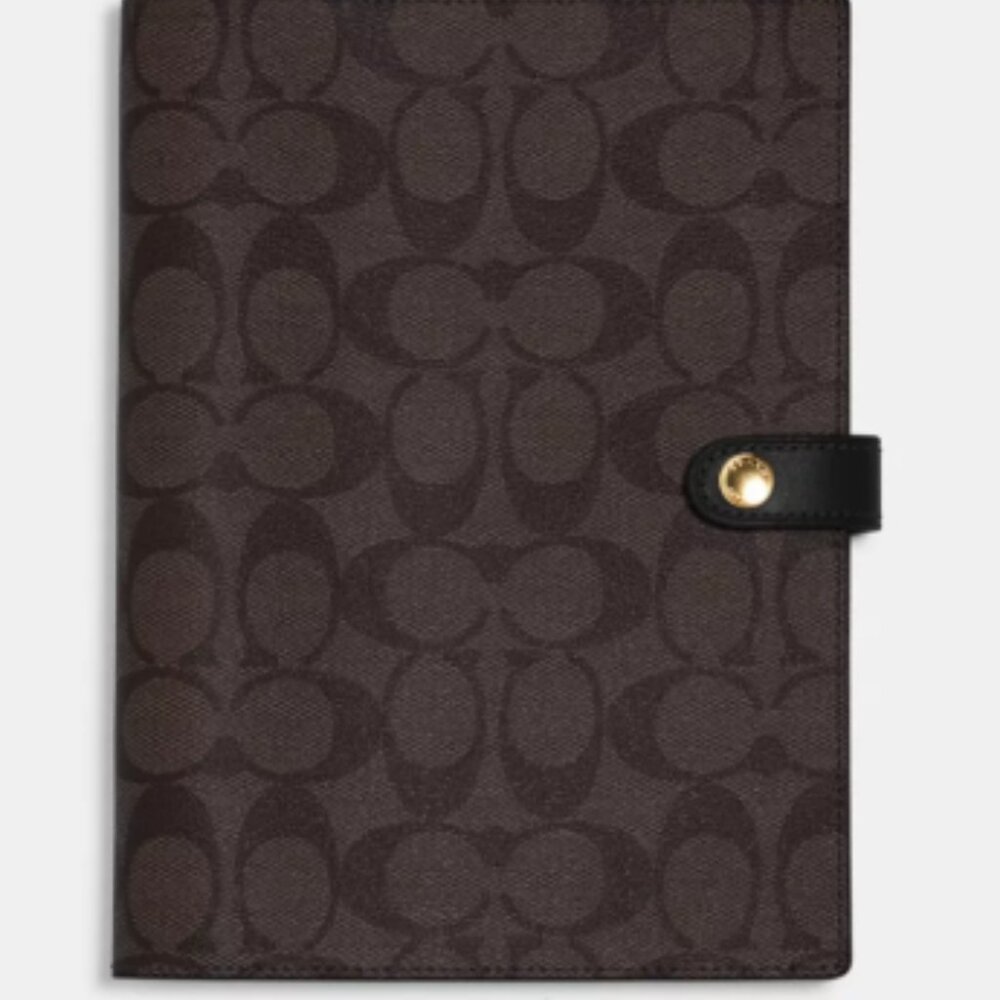 Coach Gold/Walnut/Black Notebook In Signature Canvas